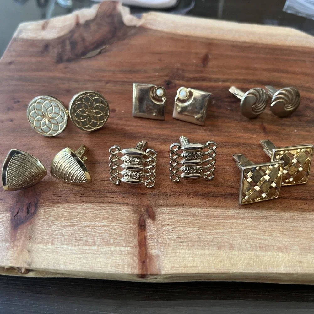Lot 6 Pair Vintage Cufflinks Jewelry Gold Tone
